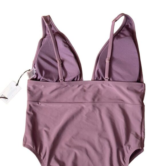 Shade & Shore Women's Torso Plunge Front Swimsuit Mauve Purple XLARGE NWT - Picture 5 of 12